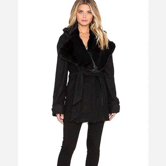 For Love And Lemons Black Faux Fur Trim Coat S - Picture 1 of 9